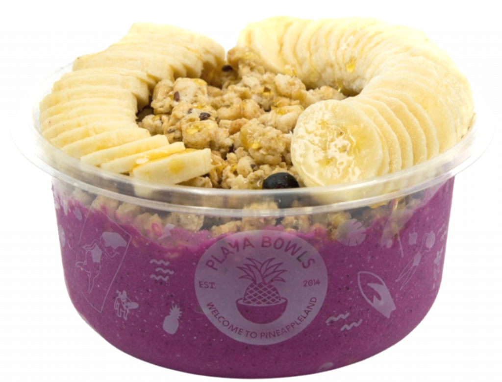 Pitaya blend topped with granola, banana, honey